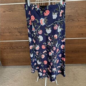 Loft Elegant navy skirt with a vibrant floral pattern midi skirt Sz L